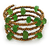 Multistrand Bronze/ Green Glass Bead Flex Bracelet - Adjustable