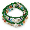 Green Agate Stone, Multicoloured Glass Crystal Bead Flex Bracelet/ Necklace - 66cm L