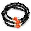 Black Glass Bead With Coral Acrylic Roses Flex Bracelet/ Necklace - 46cm L
