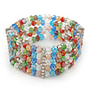 5 Strand Multicoloured Glass Bead Flex Bracelet With Crystal Bars - 20cm L