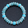 Classic Turquoise Bead With Crystal Ring Flex Bracelet - 19cm L