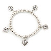Silver Tone Bead Flex Bracelet With Heart Charms - 18cm L