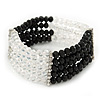 5-Strand Black/ Transparent Glass Bead Flex Bracelet With Crystal Bars - 20cm L