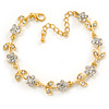 Gold Plated Clear Crystal Daisy Bracelet - 16cm Length/ 5cm Extension