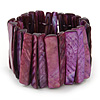 Wide Purple Shell Bar Stretch Bracelet - up to 20cm L