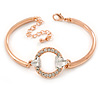 Cz, Clear Crystal Open Cut Eternity Circle of Love Bangle Bracelet In Rose Gold Metal - 17cm L/ 5cm Ext