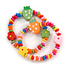 Children's/ Teen's / Kid's Multicoloured Wood Bead with Flowers and Strawberry's Flex Bracelet - Set of 2pcs - Adjustable