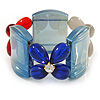 Blue, Red, Cream Floral Resin Stretch Bracelet - up to 20cm L