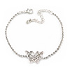 Delicate Clear Crystal Butterfly Bracelet In Silver Tone Metal - 16cm L/ 5cm Ext
