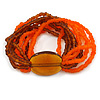 Multistrand Brown/ Orange Frosted Glass Bead Stretch Bracelet - 19cm L