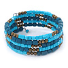 Azure/ Turquoise Stone Bead Multistrand Coiled Flex Bracelet Bangle - Adjustable