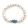 7-8mm White Freshwater Pearl with Turquoise Bead Flex Bracelet - 18cm L
