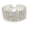 7 Row Bridal/ Wedding/ Prom/ Party Austrian Crystal Bracelet with Tongue Clasp In Silver Tone - 17cm L