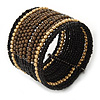 Boho Brown/ Black/ Gold Glass & Acrylic Bead Cuff Bracelet - Adjustable (To All Sizes)