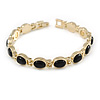Plated Alloy Metal Black Oval Cut Resin Stones Ladies Magnetic Bracelet - 16cm L (Small)