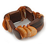 Unique Orange Sea Shell And Brown Wood Stretch Bracelet - up to 19cm L