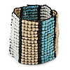 Wide Glass Bead Flex Bracelet (White/ Light Blue/ Nude/ Black) - 17cm L