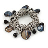 Sea Shell, Ceramic Bead, Metal Link Flex Charm Bracelet (Black, Grey) - 17cm L