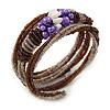Glass Bead, Faux Pearl Coiled Flex Bracelet (Purple, Plum, Brown) - 18cm L
