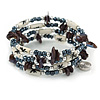 Multistrand Coiled Glass/ Bone Bead, Shell Nugget Flex Bracelet (Hematite, Grey, White) - 17cm L