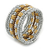 Light Grey, Brown, Gold Acrylic Glass Bead Multistrand Coiled Flex Bracelet - Adjustable