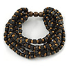 Multistrand Black/ Bronze Wood Bead Flex Bracelet - 17cm L
