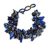 Blue/ Brown Stone, Glass, Shell Cluster Bead Bracelet - 17cm L