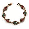 Vintage Inspired Turkish Style Crystal, Acrylic Bracelet In Bronze Tone (Green, Burgundy Red) - 17cm L
