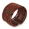 Wide Multistrand Brown Glass Bead Flex Cuff Bracelet - 18cm L