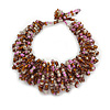 Pink/ Plum/ Transparent Glass Bead Chunky Weaved Bracelet - 17cm L/ 2cm Ext/ Medium