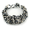 Black/ White/ Transparent Glass Bead Chunky Weaved Bracelet - 17cm L/ 2cm Ext
