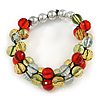 Fancy Transparent/ Red/ Citrine Silver Acrylic Bead Flex Bracelet - 18cm L
