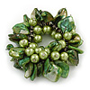 Chunky Green Shell, Glass Bead Flex Bracelet - 20cm L/ Large
