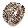 Stylish Beaded Coiled Flex Bracelet In Hues Of Plum, Lavender and Silver