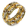 Multistrand Acrylic Bead Coiled Flex Bracelet In Silver, Gold, Olive, Brown - Adjustable