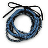 Stylish Multistrand Wood and Glass Bead Flex Bracelet (Black, Blue, Hematite) - 18cm L