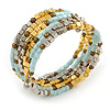 Multistrand Glass, Acrylic Bead Coiled Flex Bracelet (Silver, Light Blue, Gold, Bronze) - Adjustable