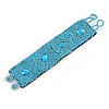 Handmade Boho Style Light Blue Glass Bead Wristband Bracelet - 17cm L/ 2cm Ext