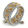 Multistrand Glass, Acrylic Bead Coiled Flex Bracelet (Silver, Gold) - Adjustable