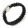 Trendy Multi Plaited Black Leather Magnetic Bracelet with Silver Tone Closure - 17cm L