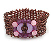 Plum Glass Bead and Pink Shell Flex Bracelet - 18cm L