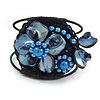 Dark Blue Shell Bead Flower Wired Flex Bracelet - Adjustable