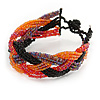 Black/ Orange/ Pink Glass Bead Plaited Bracelet - 17cm L/ 2cm Ext