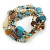 Multistrand Glass, Ceramic and Resin Beads Flex Bracelet (Light Blue, Brown, Beige) - 17cm L