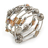 Multistrand Wired Metal Bead and Shell Nugget Flex Bracelet In Silver Tone - (Antique White)