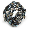 Stylish Glass Bead, Metal Ball, Sea Shell Nugget Flex Coiled Bracelet ( Hematite, Silver, Dark Grey) - Adjustable