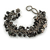 Black/ Grey Stone, Glass, Shell Cluster Bead Bracelet - 17cm L