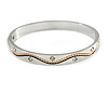 Silver Plated Oval Bangle Bracelet with Clear Crystal Accent - 18cm L