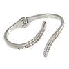 Silver Plated Clear Crystal 'Parallel Paths' Hinged Bangle Bracelet - 19cm L