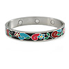 Multicoloured Floral Stainless Steel Magnetic Bangle Bracelet with Six Magnets - 18cm L